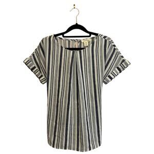 Monteau Summer Vertical Stripe Blouse Tie Back Top Medium